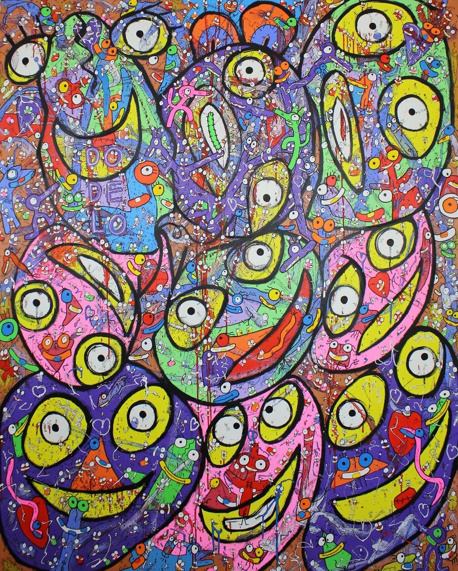 One foot singing do de lo The Mind Is Tripping Hearts is beating Acrylic 2019-2020 Size 200x160 cm Copyright ©Vhilo